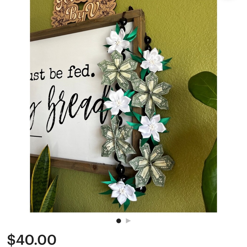 Kukui Nut lei with Money and White Ribbon Inspired Plumerias